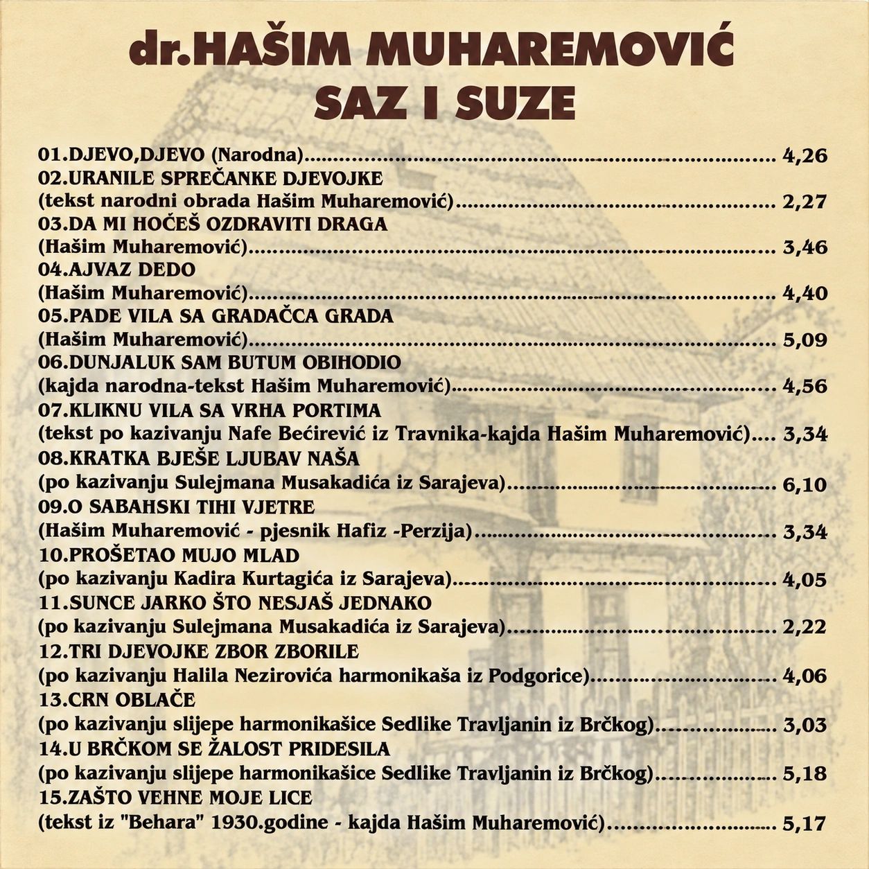 Saz i suze | omot albuma Prim. dr. Hašim Muharemović , br. 14: “U Brčkom se žalost pridesila”
